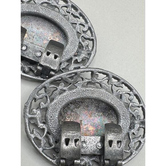 Vintage Signed Tip Toe Guilloche Enamel Hand Painted Rose Shoe Clips - Picture 5 of 10